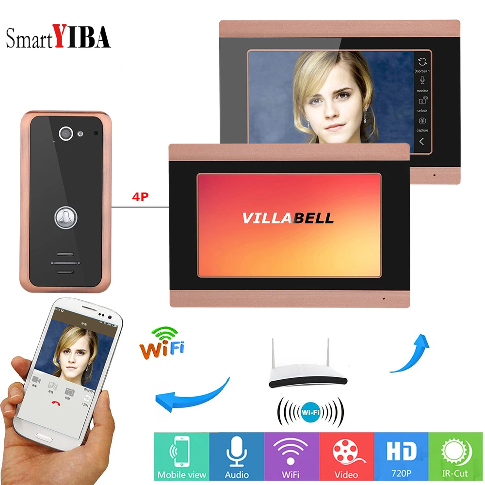 SmartYIBA видео дверной звонок Wifi 2 монитора беспроводной домофон система приложение дистанционное управление интеркомы для личных домов Видеозвонок