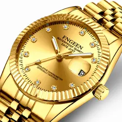 Лидирующий бренд золото серебро Пара часы мужские и женские часы класса люкс Полный стали водонепроницаемый календарь женщина мужчина