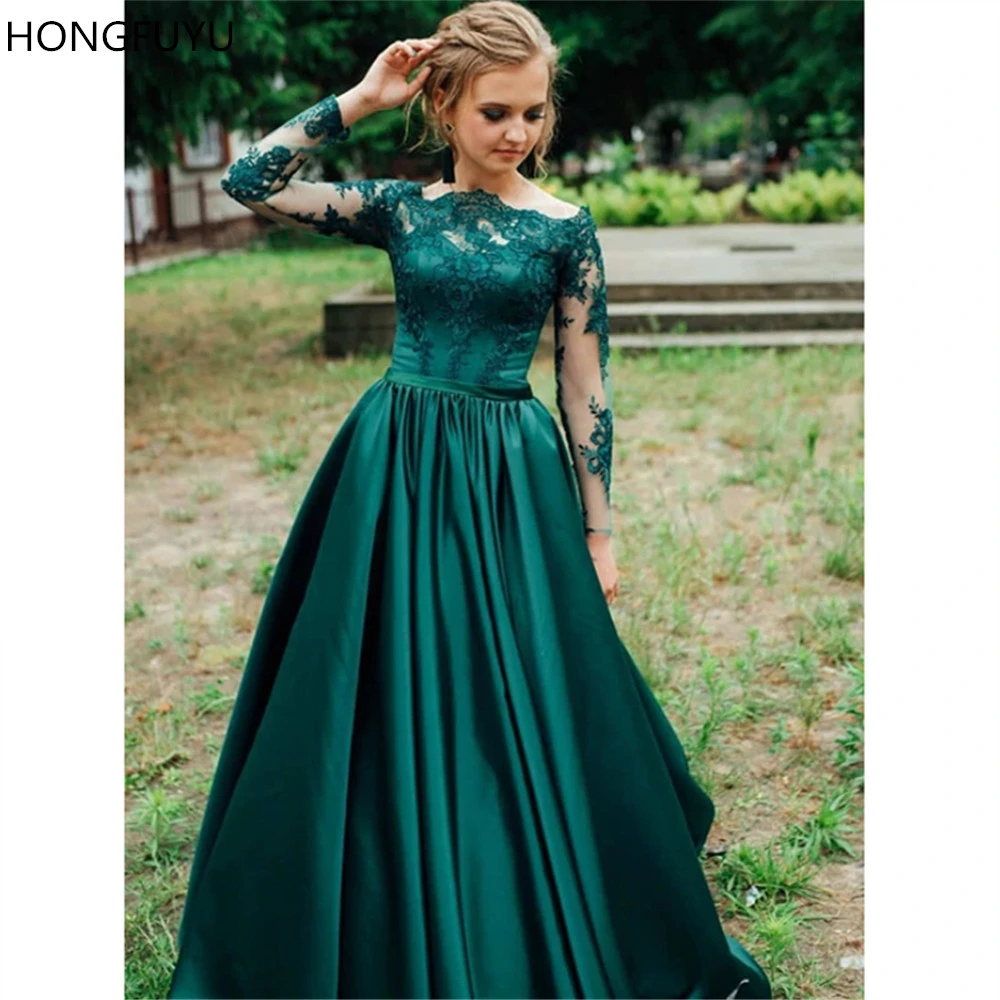 Long sleeve satin prom dress Clearance