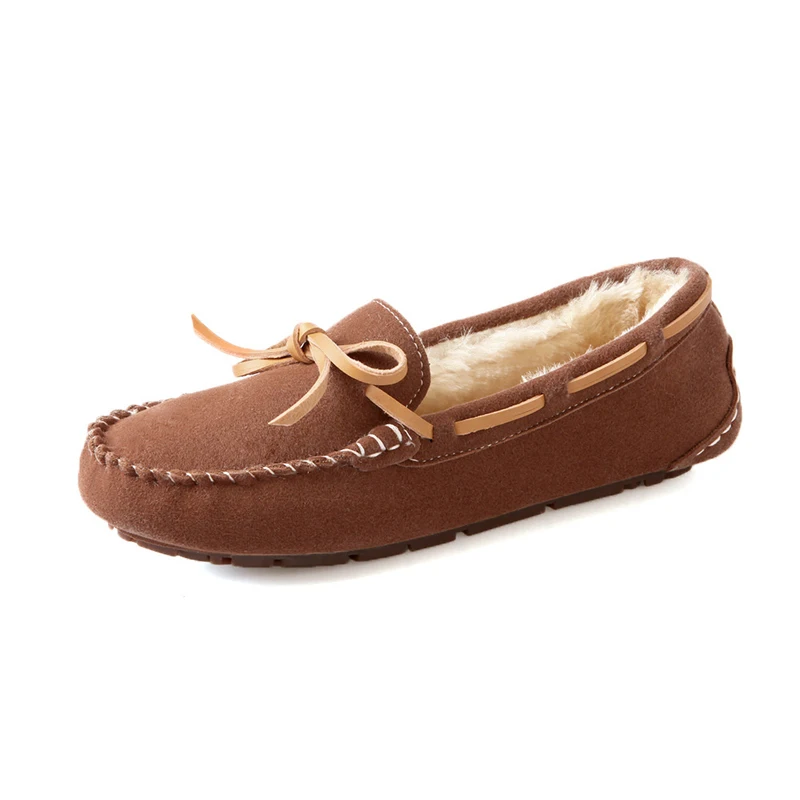 

2015 New Women Winter Plush Flat Shoes Genuine Leather Sweet Cute Warm Bowtie Moccasins Casual Comfort Nurse/Driving Shoes,1101