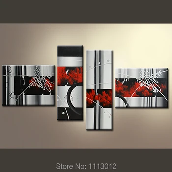 

High Quality 4 Panel Arts Sets Modern Multicolor Line Letter Flower Oil Painting On Canvas Abstract Home Decor For Living Room