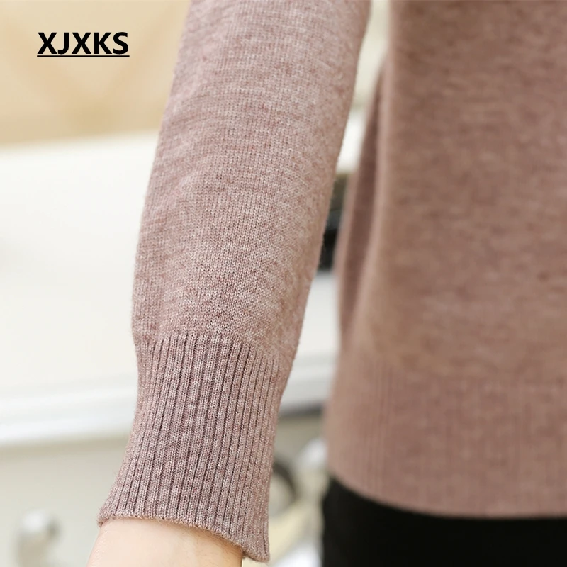 XJXKS одежда для мамы женский пуловер осень-зима свитер Свободный Длинный рукав трикотажная шерсть простая кофта