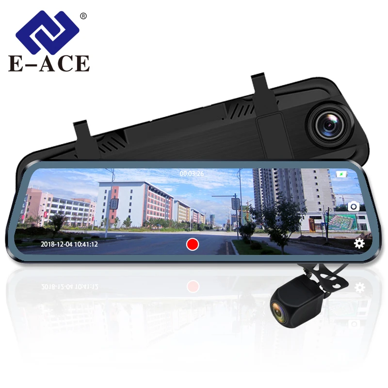 E ACE Car Dvr font b Camera b font 10 Inch Streaming RearView Mirror Dash Cam