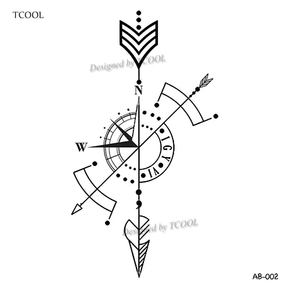 Wyuen стрелка Временные татуировки Стикеры Компасы татуировки для Для женщин пикантные Для тела Книги по искусству Водонепроницаемый Для мужчин ручной Поддельные татуировки 9.8x6 см AB-002