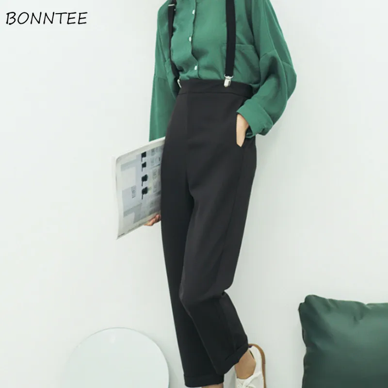 

Jumpsuits Women 2019 Korean Style Trendy Solid Students High Womens Loose All-match Ankle-Length Jumpsuit Casual Straight Female