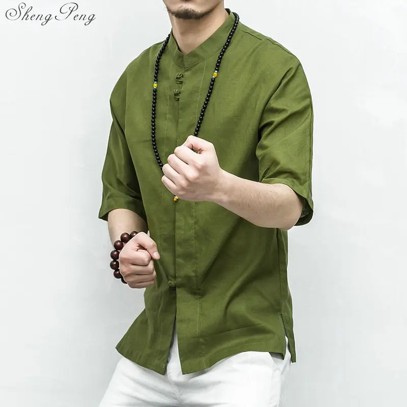 Костюм танга с коротким рукавом Топ для мужчин кунг-фу Тай Чи Униформа Рубашка Блузка Традиционный китайский костюм одежда для мужчин G191 - Цвет: 5