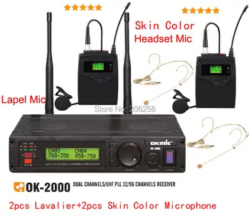 

Boutique OK-2000 Wireless Microphone System UHF/PLL true diversity Multipurpose 2pcs headset skin color BODY-PACK 2pcs Lapel Mic