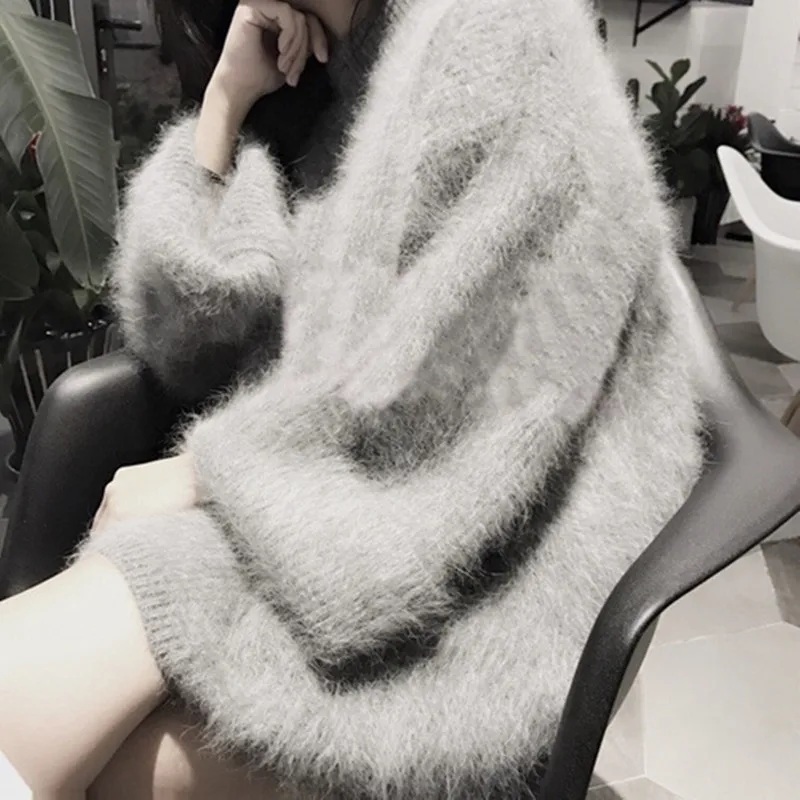 

ZAWFL Sweater Women Mohair Pullovers Spring Winter Autumn Long Sleeve Female Pullovers Kintted Thick Loose Cashmere Sweaters