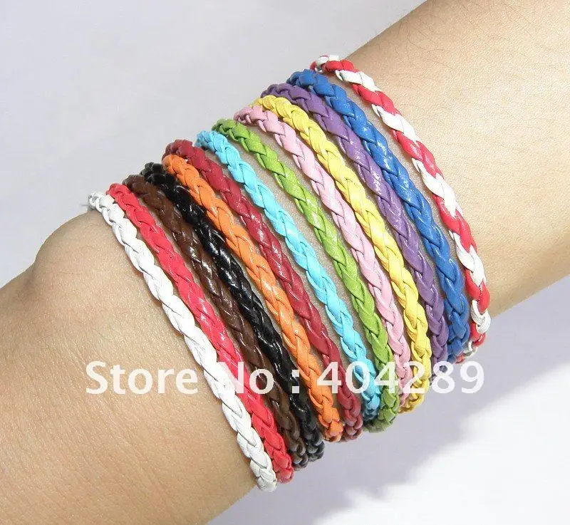 

Wholesale Mixed Color 100pcs Pu Leather Bracelet Cords,DIY Jewelry Finding for Beads,Many Color for Choose,Free Shipping