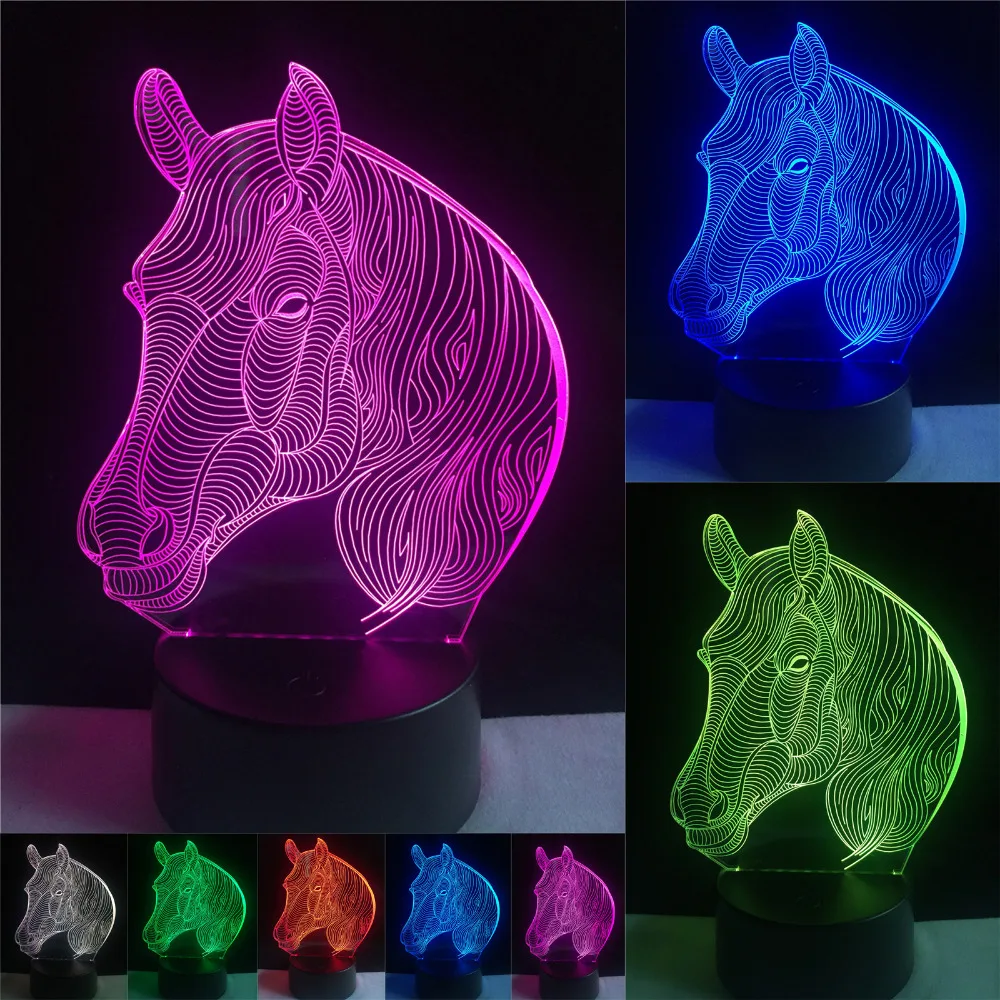  7 Colors Changing Gradient Fashion Animal Horse Head Led Nightlights 3D LED Desk Table Lamp Lamps H - 32782944359