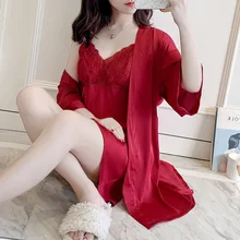 Сексуальный мини-костюм-двойка, халат, элегантный, три четверти, домашний халат, повседневная женская одежда для сна, кружевное Ночное платье, размер M, L, XL, XXL