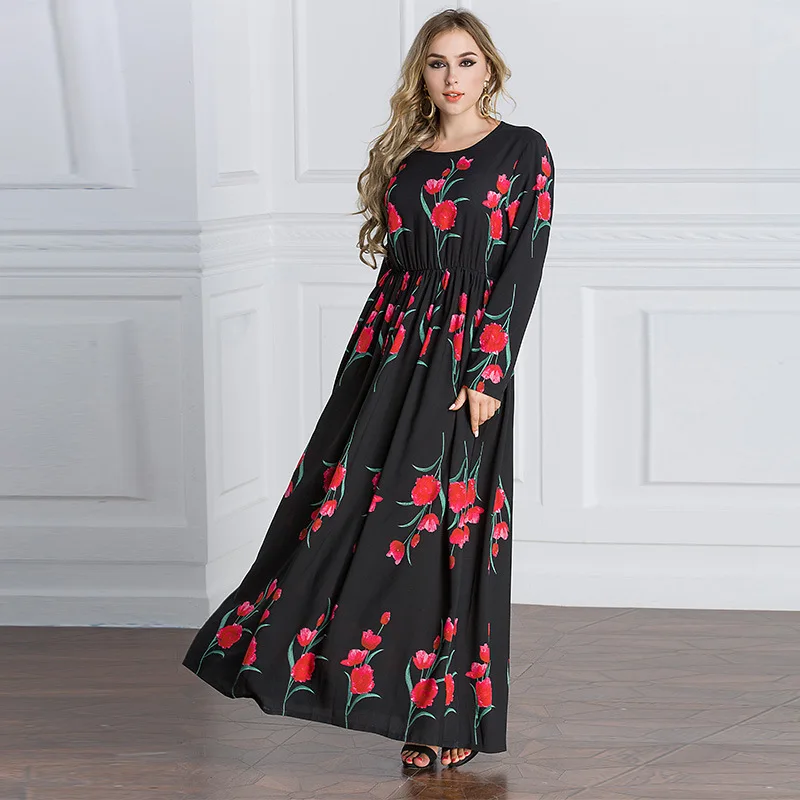 QMGOOD High end Brand Large Sizes Maxi Long Dress Flower Women Elegant
