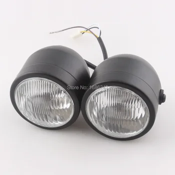 

Black Chrome Twin Headlight Motorcycle Double Dual Lamp Fits for Streetfighter Na ked Dominator Motorbike Headlamp