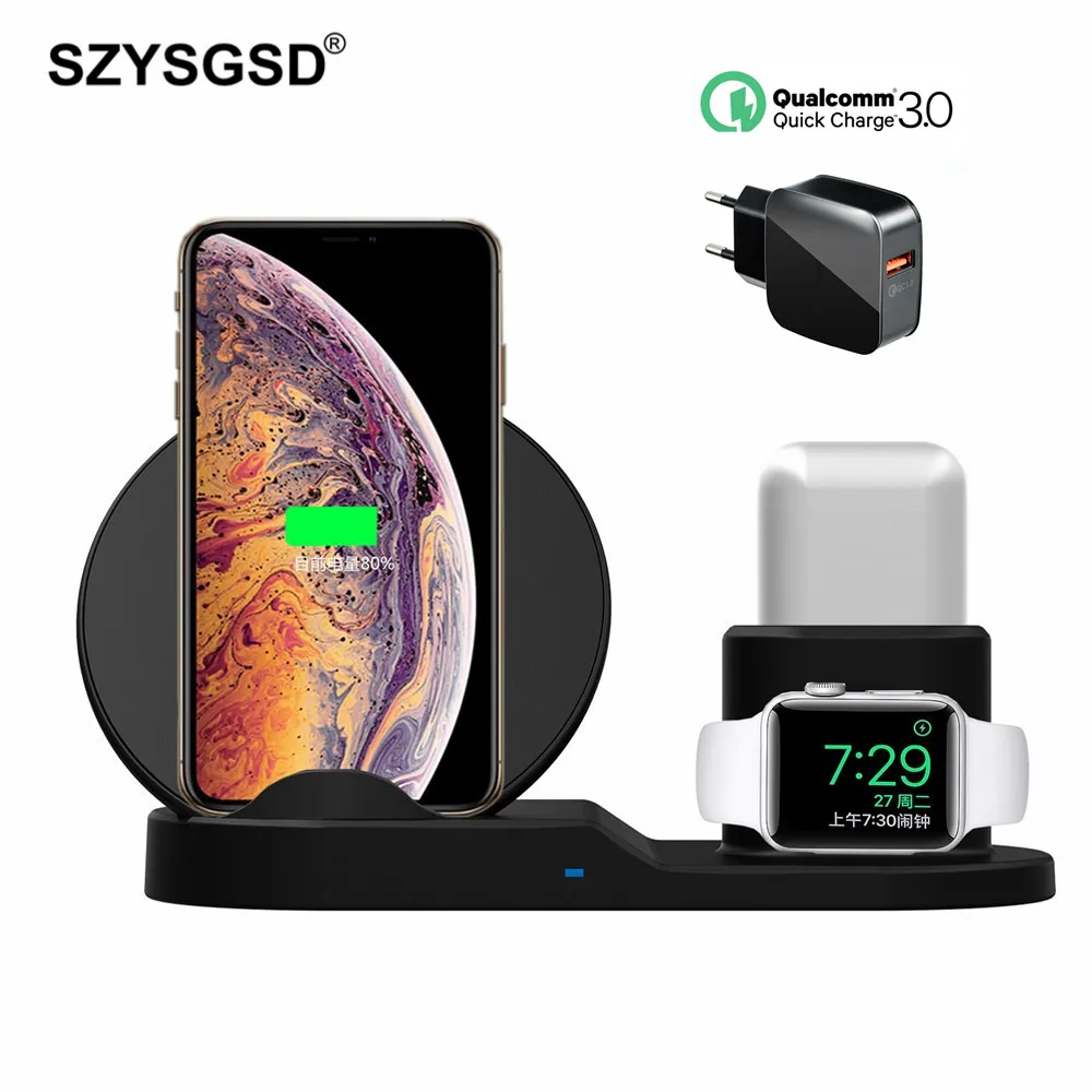 

3 In 1 Fast Wireless Charger for Apple Watch Watch 1 2 3 4 Airpods QI Wireless Charger Dock for iPhone XR XS MAX