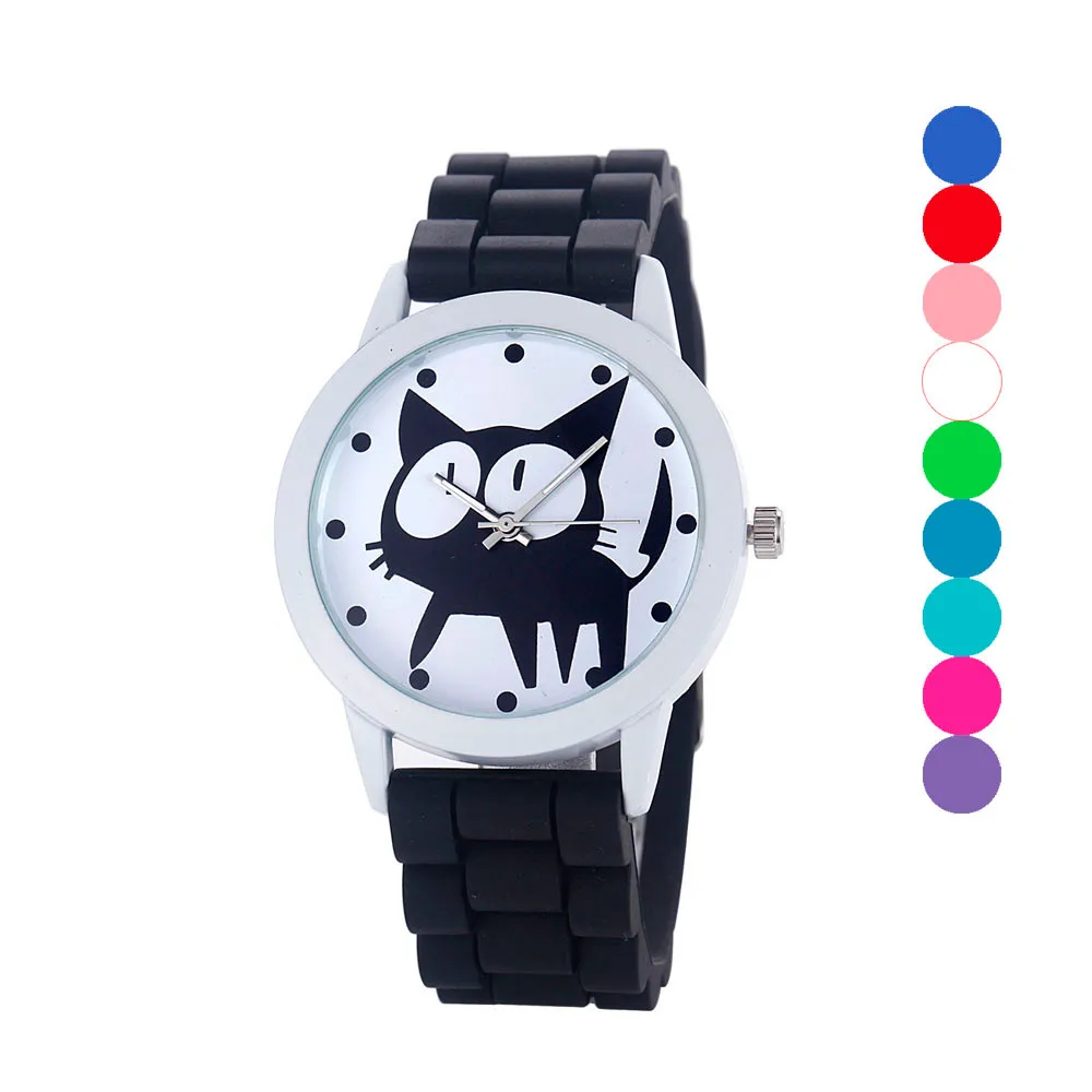 

Hot fashion creative watches women men quartz-watch Silicone brand unique dial Cat design minimalist lovers' watch reloj mujer