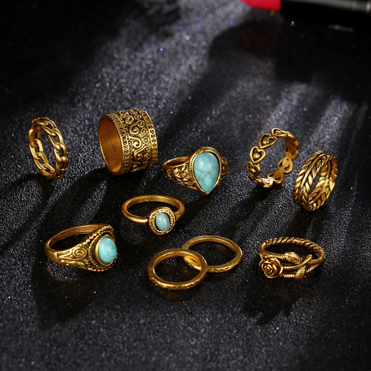 10pcs Boho wedding rings set for women natural stone flower finger above knuckle midi stacking ring female bijoux anel masculino