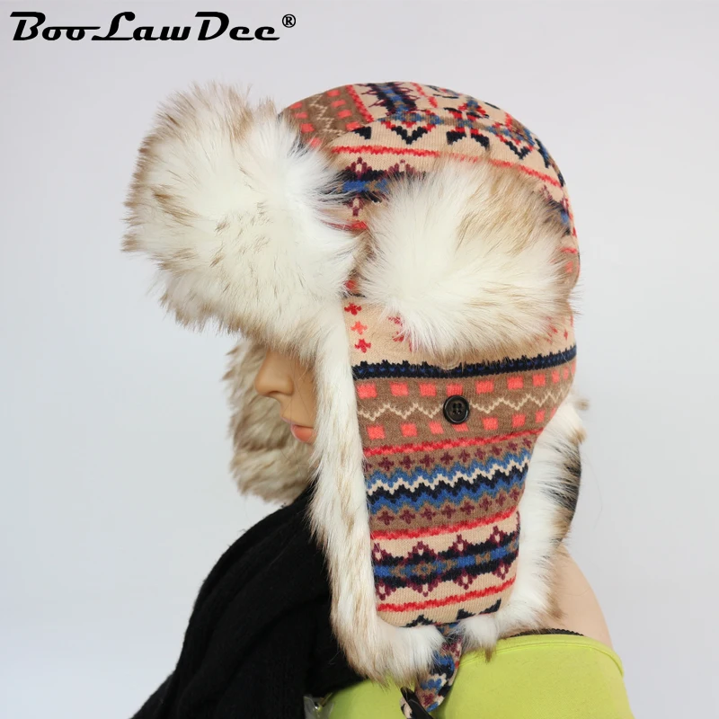 

BooLawDee Children fashion Russian snow caps floral for unisex trapper hat with ear flaps faux fur winter bomber hats M223