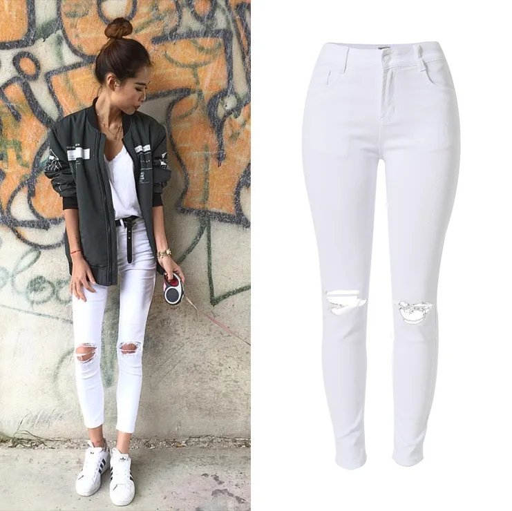 Popular White High Waisted Skinny Jeans-Buy Cheap White High New Fashion Ladies White Ripped Jeans Women Skinny High Waist Jeans Femme Stretch Jean taille haute - Popular White High Waisted Skinny Jeans-Buy Cheap White High