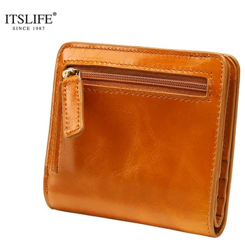 

2018 new Oil Wax Leather Wallet Female Wallets with Zipper Coin Bag Genuine Leather Women Wallets Small Short Purses for Female