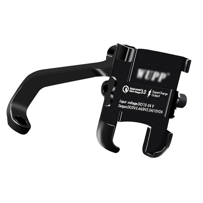 

1pc Motorcycle Mobile Phone Bracket Black Aluminum Alloy Mirror Mounting Waterproof Bracket Phone Holder QC3.0 Fast Charge