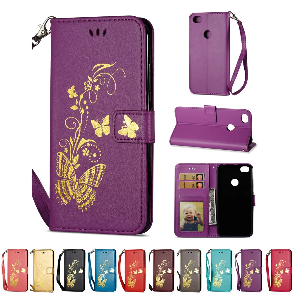 

PU Leather Stand Case For Xiaomi 5S 5X F1 Gold butterfly Patterned Flip Wallet Case Cover For Redmi NOTE 6 PRO 6A Cover