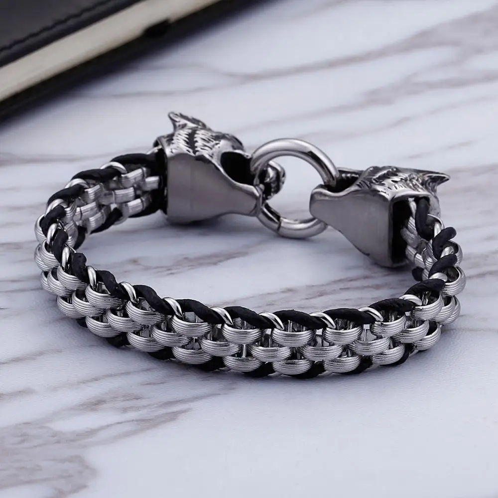 Fongten Vintage Dragon Stainless Steel Leather Men Fashion Bracelet Mens Bangle Accessoires Jewelry