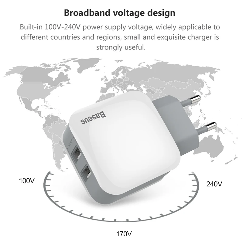 Зарядное устройство Baseus Dual USB для iPhone, быстрая зарядка, USB разъем, турбо, настенное зарядное устройство для samsung Xiaomi Mi, адаптер зарядного устройства для мобильного телефона