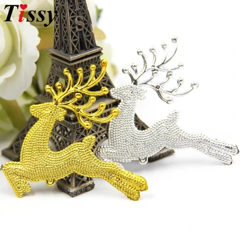 

12PCS/Lot Gold & Silver Elk Christmas Tree Pendant Ornaments For Home Christmas Tree Party Decorations DIY Kids Gifts Supplies