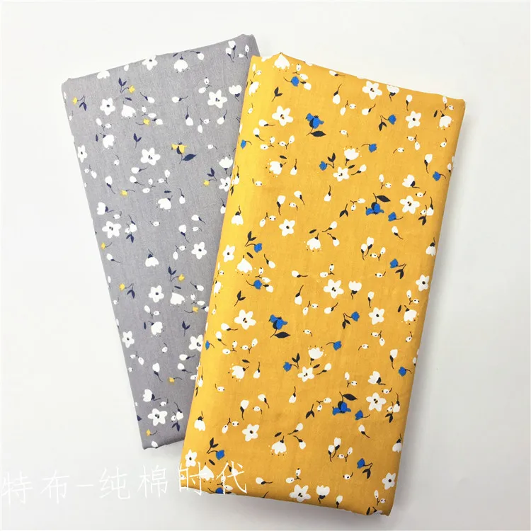 

160x50cm Twill Cotton Fabric Retro Yellow Gray Floral DIY Printing Children's Bedding Cloth Bed Sheets, Pillowcases Cloth 160g/m