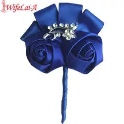 Индивидуальные Королевский синий Свадебные корсажи бутоньерка для жениха Бутоньерка Свадебные хрустальные цветы для Для мужчин костюм Pin