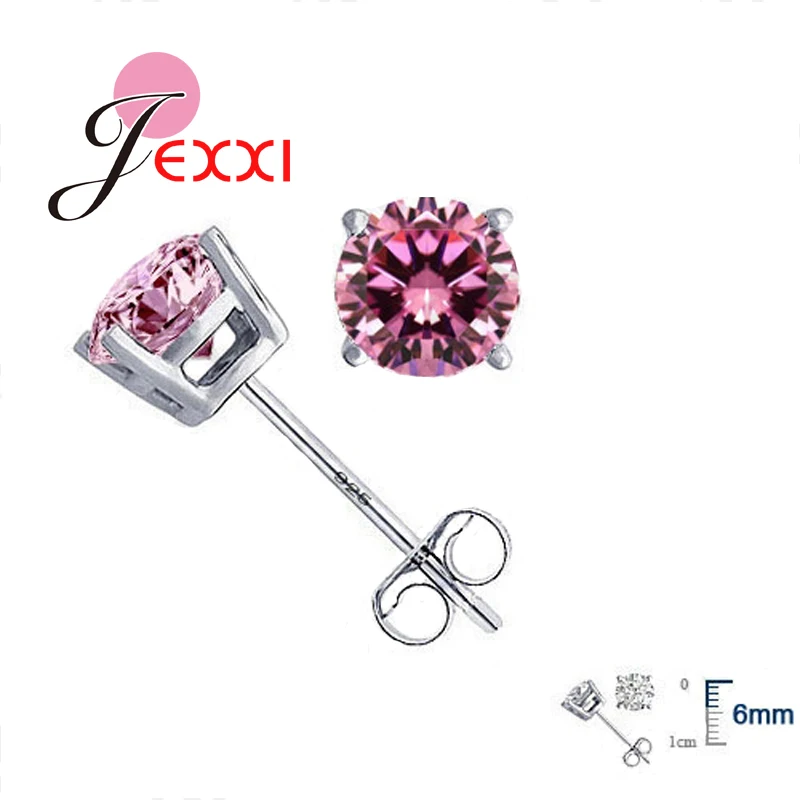 

JEXXI Wholesale High Quality Jewelry 925 Sterling Silver Women Accessories Cubic Zirconia CZ 4 Claws Stud Earrings 8 Colors