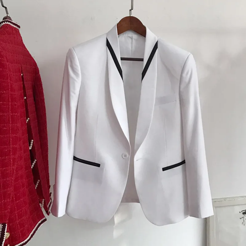 

XS-5XL 2019 Men's clothingnew fashion Hair Stylist walk-show street White stitching black Suit jacket plus size costumes