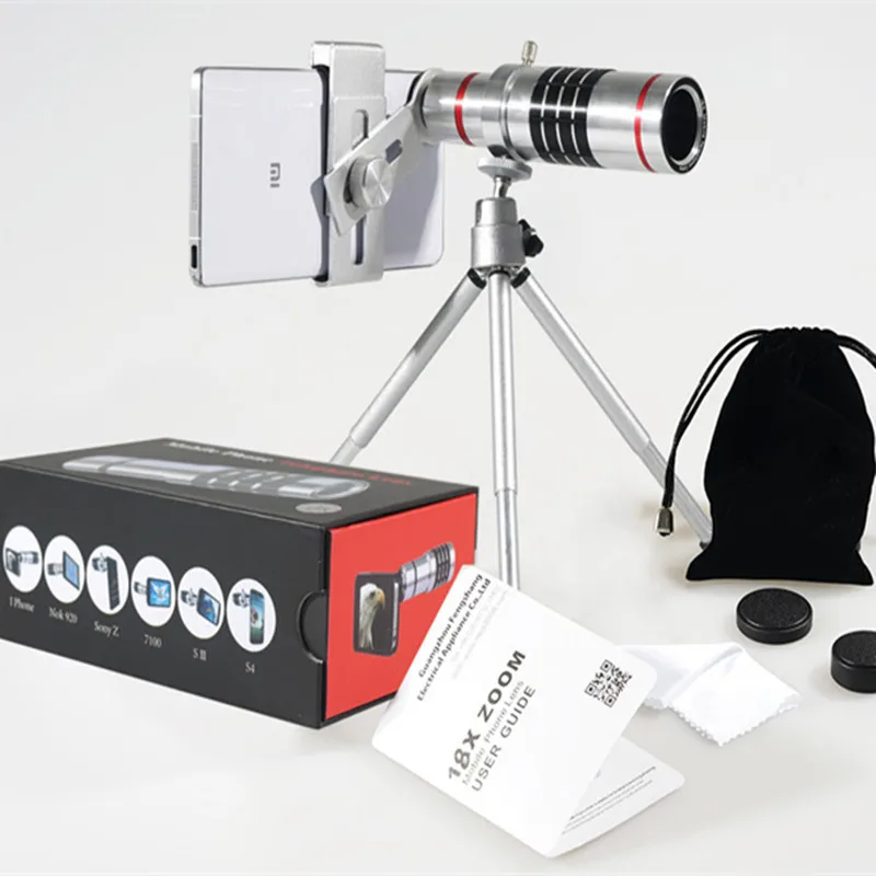 

18x Optical Telescope Zoom Smartphone Objective Camera Photo Lens+Portable Self Tripod For Samsung For Iphone Cellphones