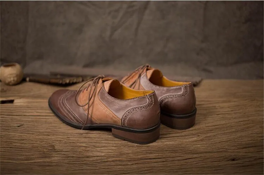 Итальянская мужская обувь ручной работы в британском стиле винтажные кожаные туфли кожа рук-протрите лет мода на шнуровке смешанные цвета полуботинки