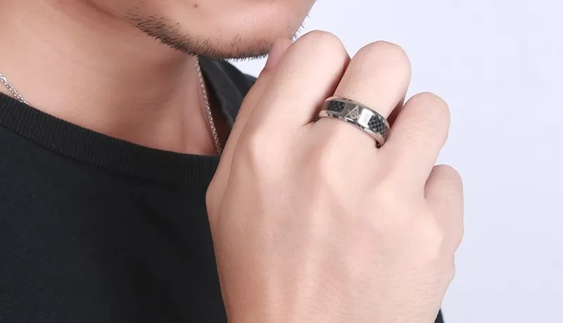 Meaeguet Black Men Rings Stainless Steel Masonic Rings Wholesale Punk Carbon Fiber Wedding Rings for Men Jewelry Free Shipping