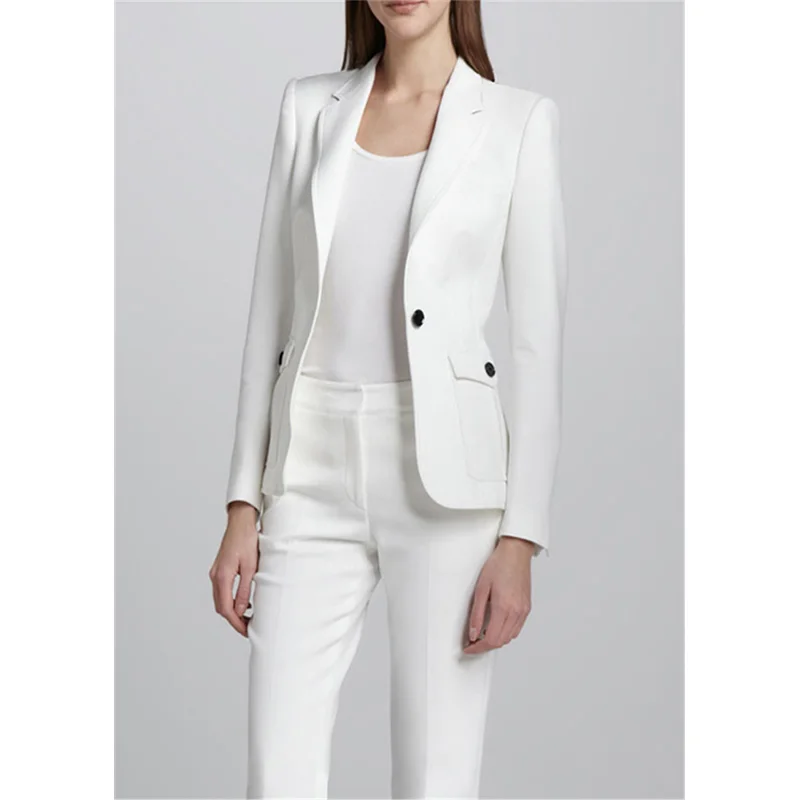 230 White Female Office Uniform Elegant Pant Suits 2 Piece Womens Trouser Suit Blazer Womens Business Suits Ladies Formal Suits