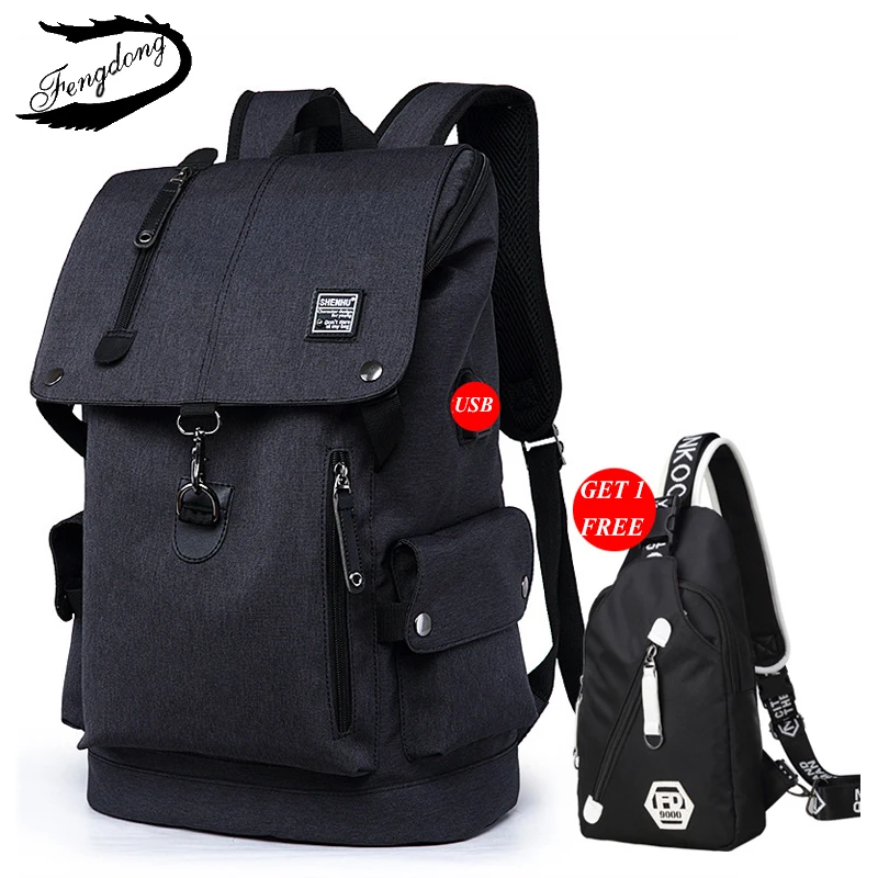 Fengdong Mochila de carga USB, mochila de estudiante de secundaria, Mochila de viaje de mujer y hombre, mochila de niña adolescente Fengdong Mochila de carga USB, mochila de estudiante de secundaria, Mochila de viaje de mujer y hombre, mochila de niña adolescente