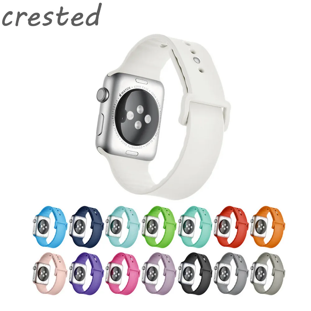

CRESTED Sport Silicone strap For Apple Watch band 42 mm 38 mm Rubber watchband With Adapter for Iwatch Series 1 2 3 watch strap