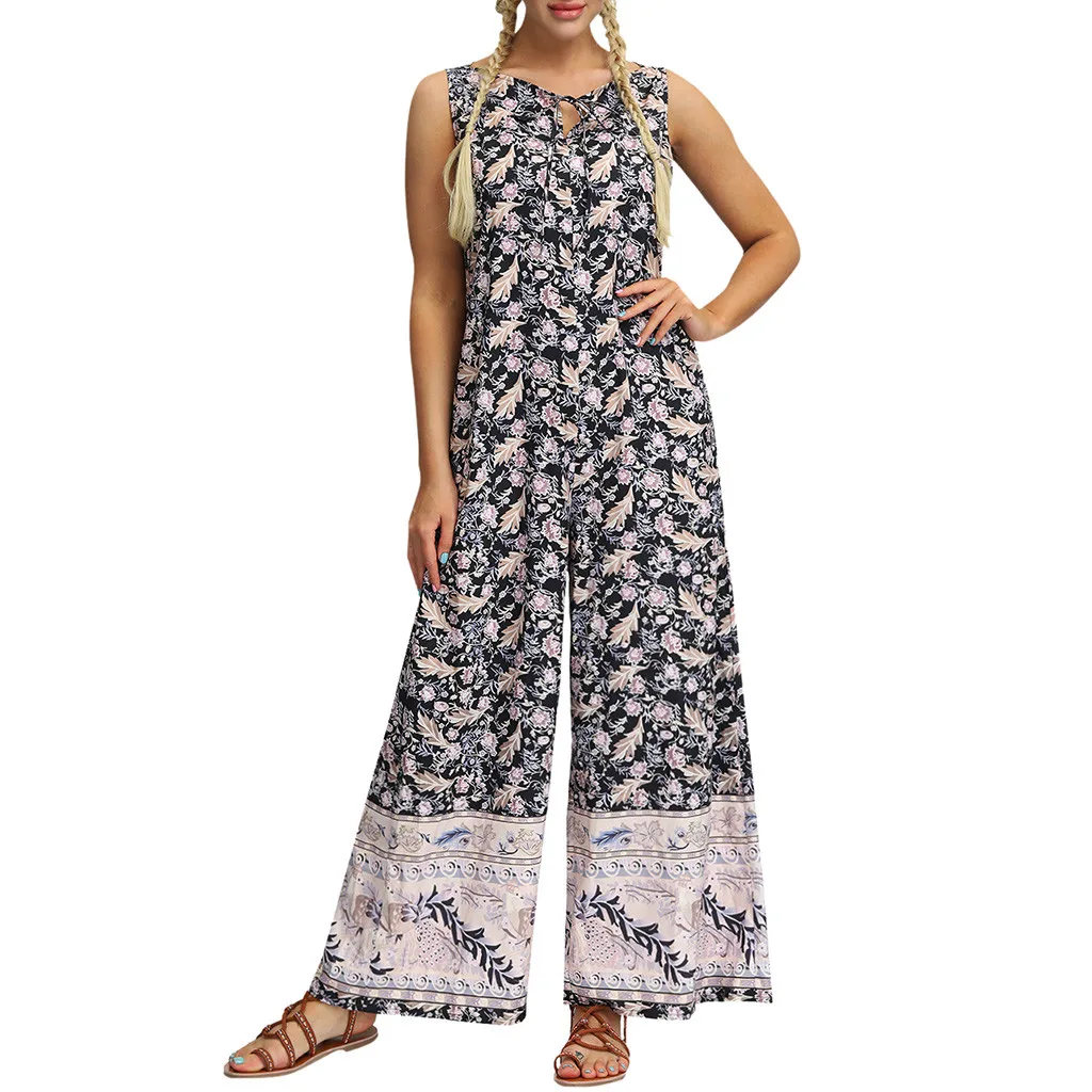 Womail bodysuit Women fashion Summer Print Sleeveless Long Jumpsuit Trousers Loose Jumpsuit Casual Holiday 2019 M529