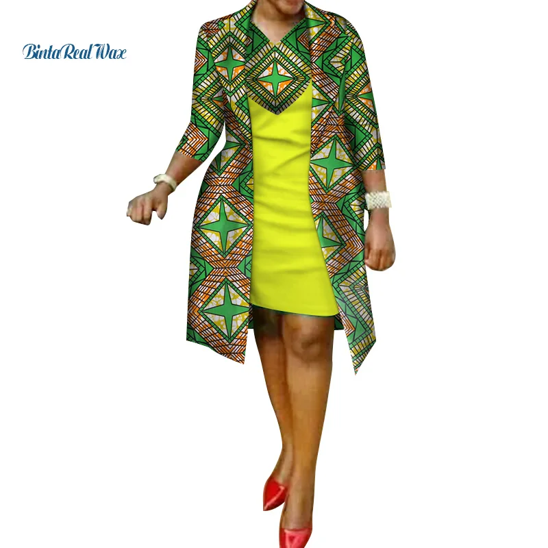 Новая африканская печать платье и костюм пальто для женщин Базен Riche хлопок 2 шт наборы традиционная африканская женская одежда WY586