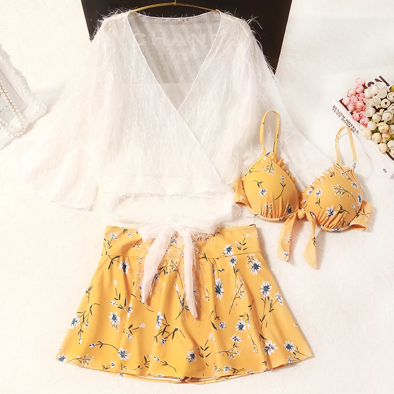 

New Super Immortal Three-piece Set Cute Japanese Series Slender Over the Belly Conservative Student Seaside Holiday