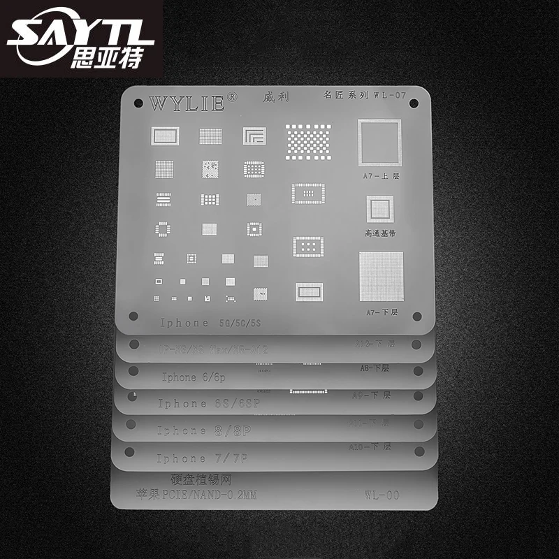 

SAYTL BGA Stencil for iPhone NAND PCIE X XSMAX XR 8 8P 7 7P 6S 6SP 6 6P 5 5C 5S Motherboard IC Chip BGA Reballing Stencil Kit