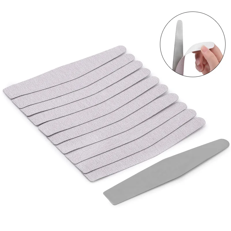 10PCS Nail Files Double Side Tips UV Gel Polish Cuticle Remove Manicure Pedicure 100/180 Nail Files Adhesive Back 1 Steel Plate