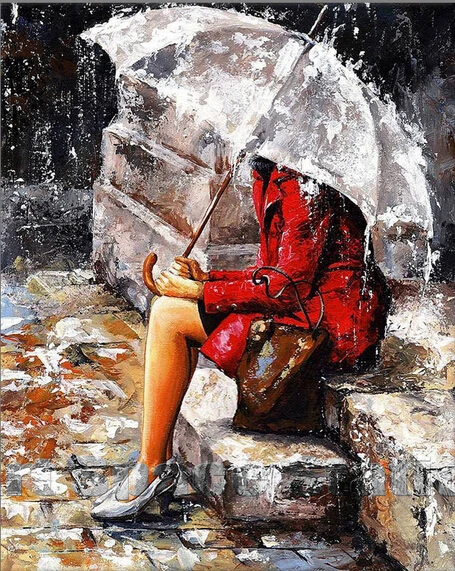 Home Decor Modern Abstract Rain Landscape Oil Painting In Red Home Decor Modern Abstract Rain Landscape Oil Painting In Red Dress With Umbrella Canvas Wall Art By Handmade Unframed
