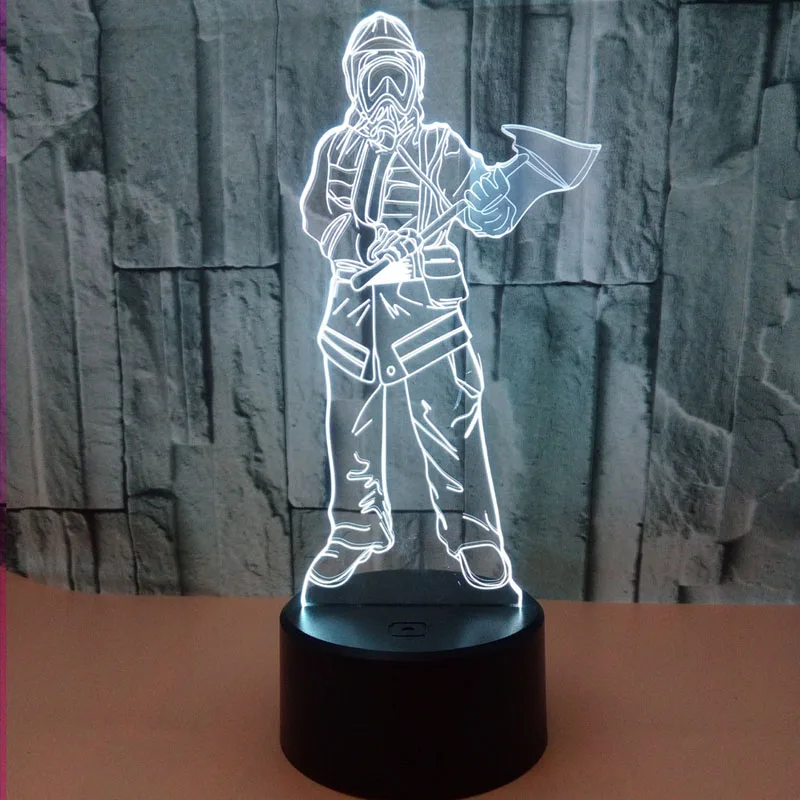 

YIMIA Fireman Pitman Model 3D Night Light USB Novelty Gifts 7 Colors Changing LED Desk Table Touch Base Lamp Kids Gift