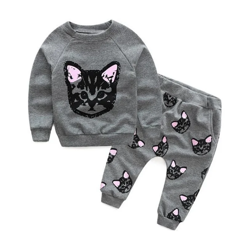 Kids baby girls clothes set winter Cat printed Girls clothing sets cat