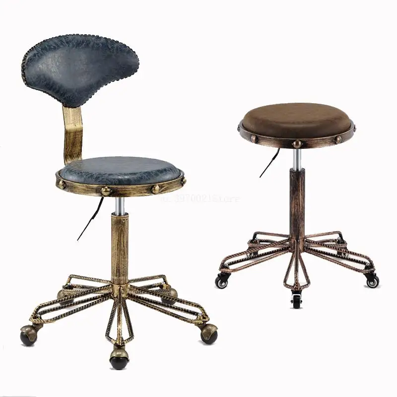

Retro bronze Barber chair Microfiber leather metal Rotate Lift Beauty stools High elastic sponge Nail embroidery chairs