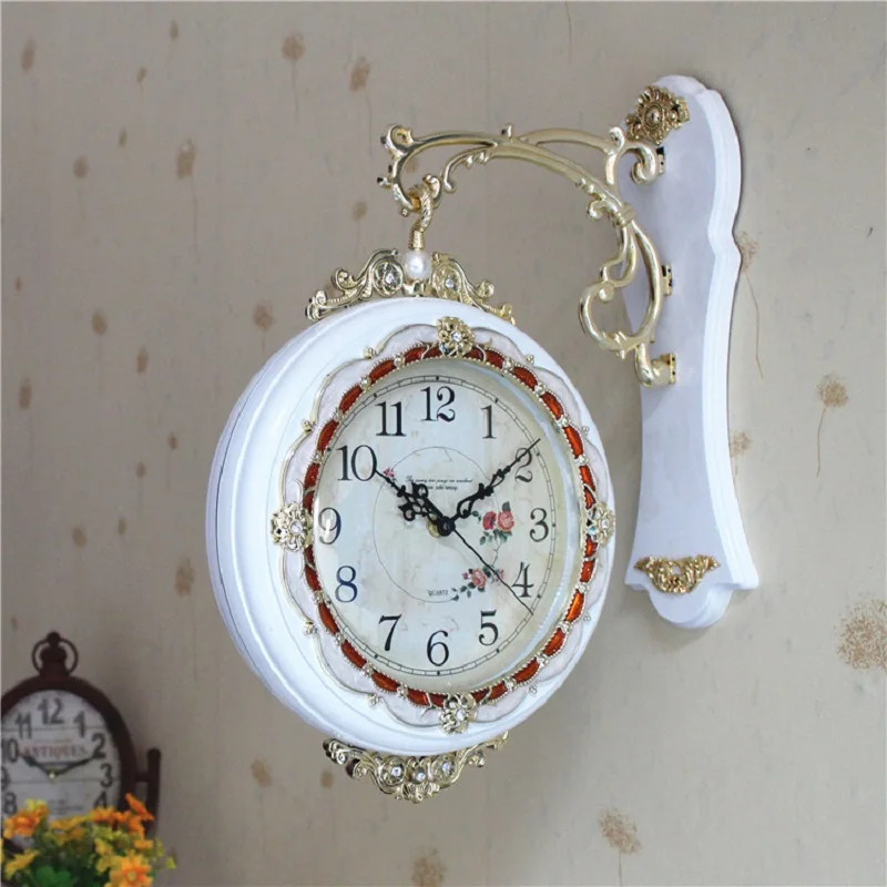 Двухсторонние настенные часы Saat Reloj модные беззвучные для гостиной кварцевые с