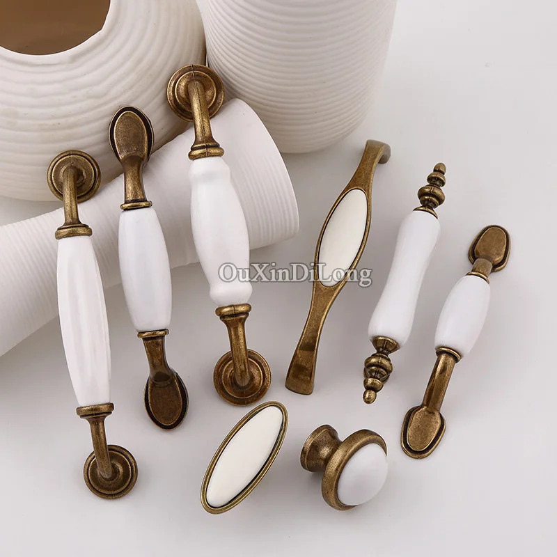 Classic Ceramic 10pcs European Vintage Kitchen Door Furniture Handles