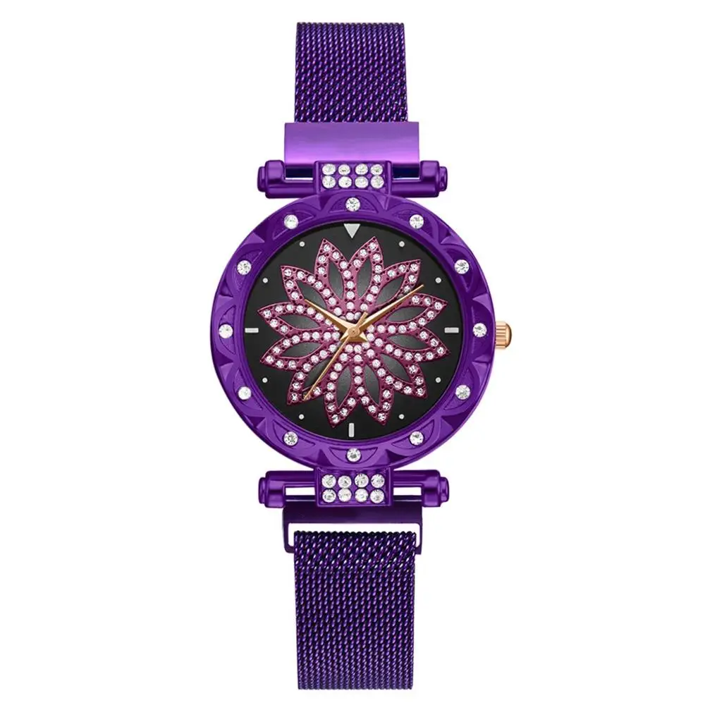 Женские брендовые роскошные магнитные часы Lucky часы на ремешке с цветочным узором Модные женские Геометрическая поверхность кварцевые часы Relogio Feminino